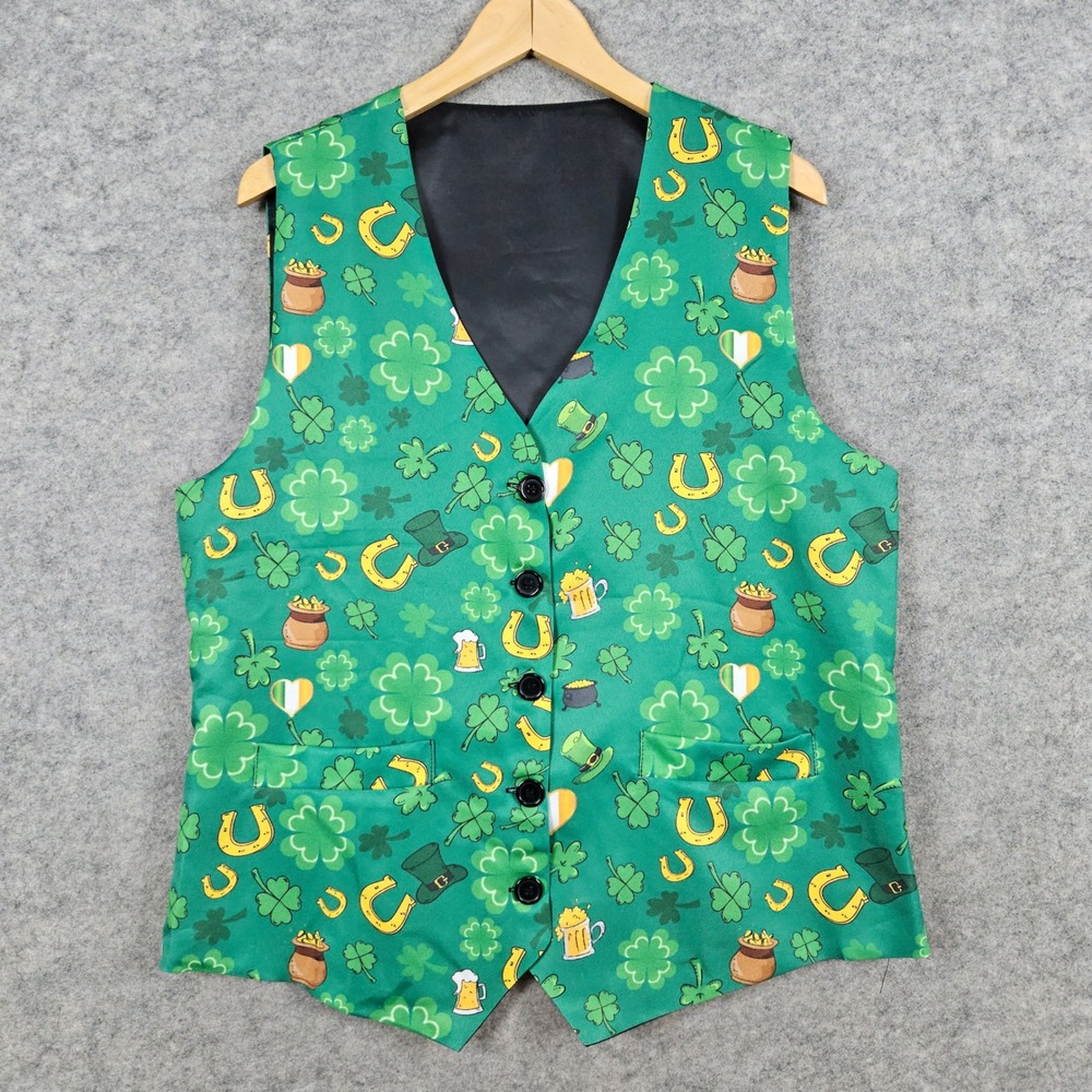 St Patrick's Day Themed Vest Size M Clover Horseshoe‎ Beer Pot of Gold Green
